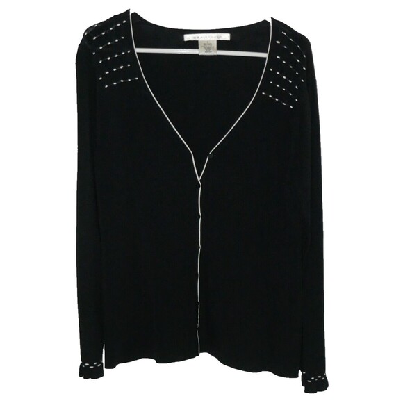 Max Studio Long Sleeves Button Front Black White Cardigan Sweater Size L - Picture 1 of 7